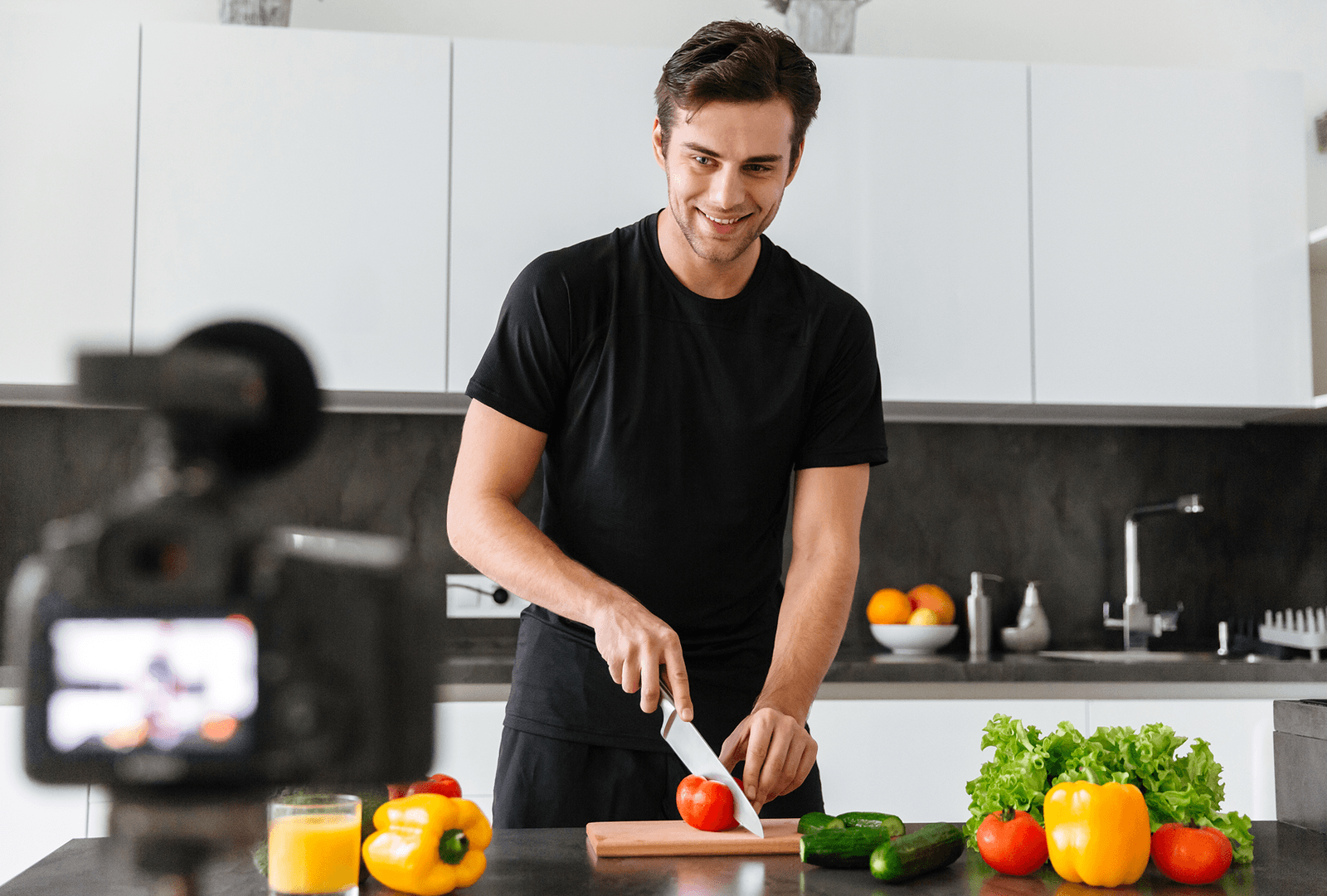A creator cooking on camera